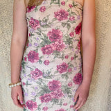 Y2K Romantic Rose Print Strapless Dress