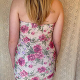 Y2K Romantic Rose Print Strapless Dress