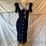 Cimaron Dress Navy Textured Midi Dress