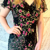 Y2K Dress Barn Rose Print Chiffon Midi Dress