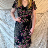 Y2K Dress Barn Rose Print Chiffon Midi Dress