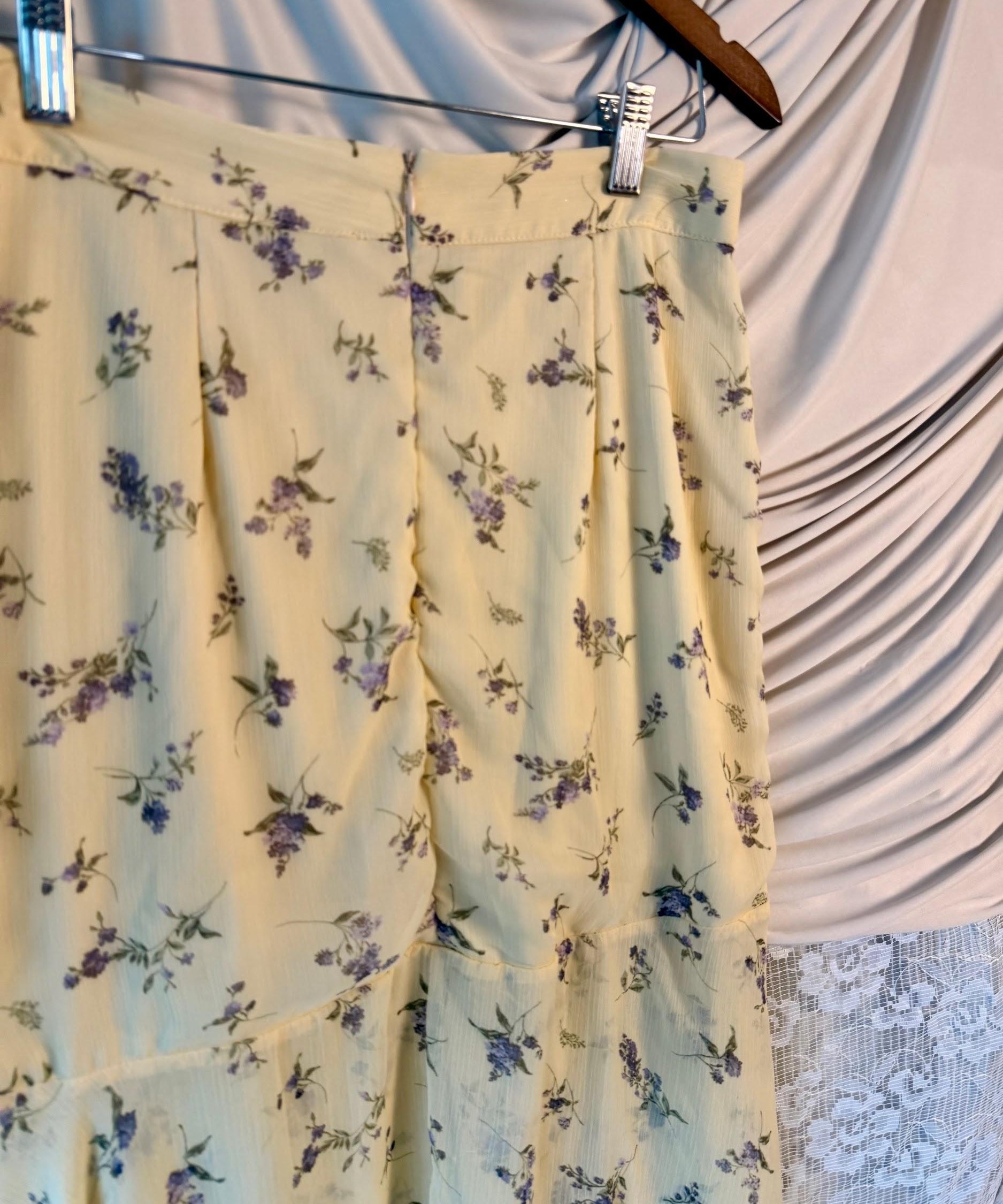 Iris Butter Yellow Floral Ruffle Midi Skirt
