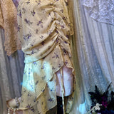 Iris Butter Yellow Floral Ruffle Midi Skirt