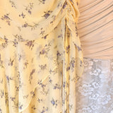 Iris Butter Yellow Floral Ruffle Midi Skirt